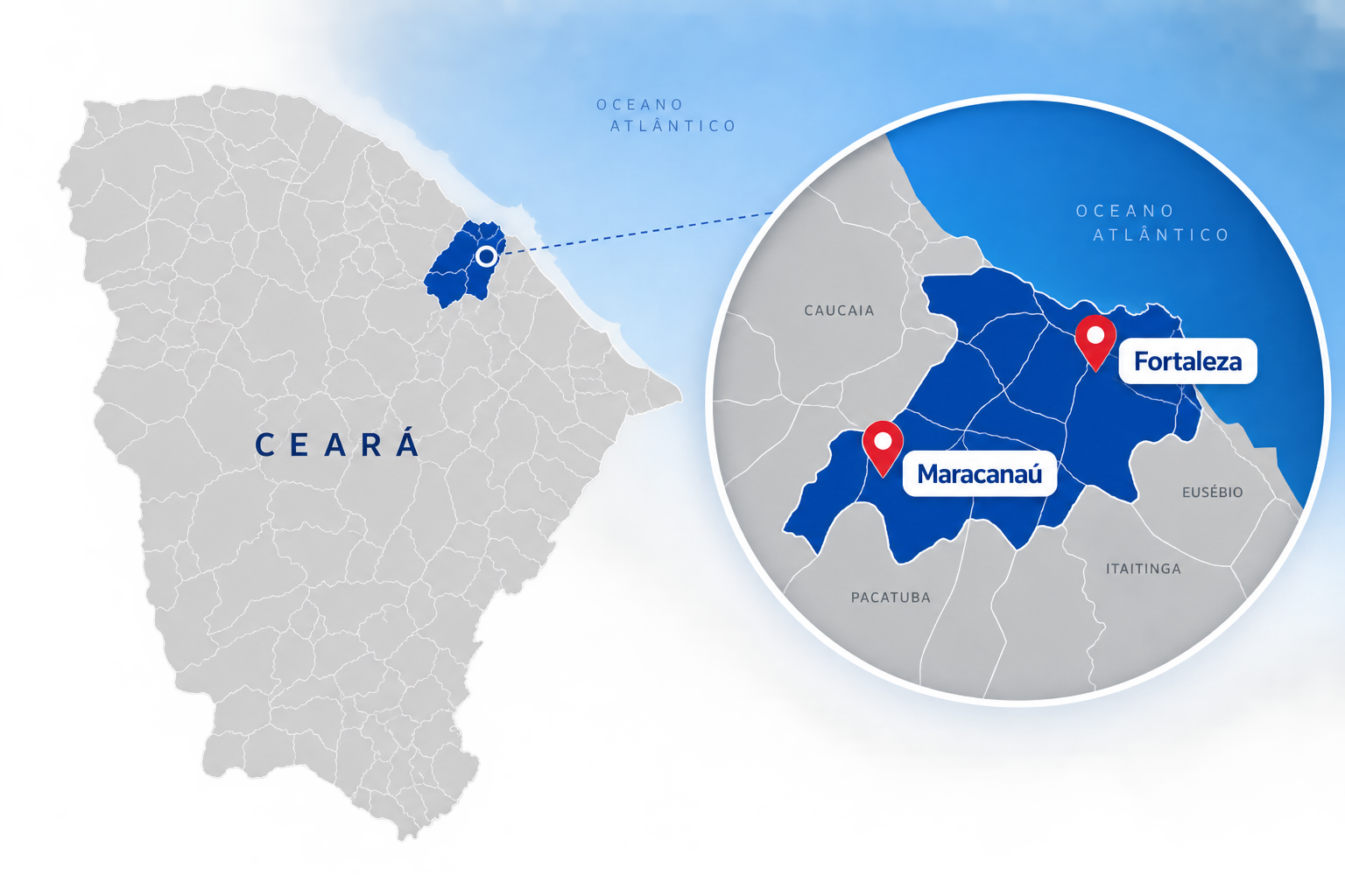 Área de atuação da TEDA em Fortaleza e Maracanaú